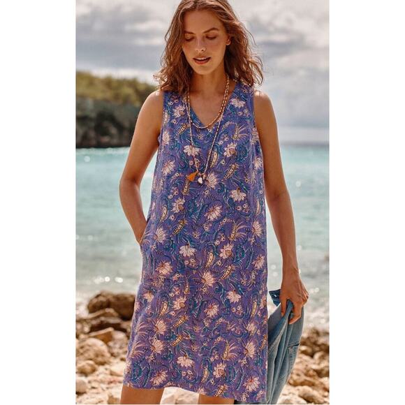 J.Jill Love Linen Purple Floral Abstract Pattern Linen Sheath Dress, XS P 1766 - Picture 1 of 10